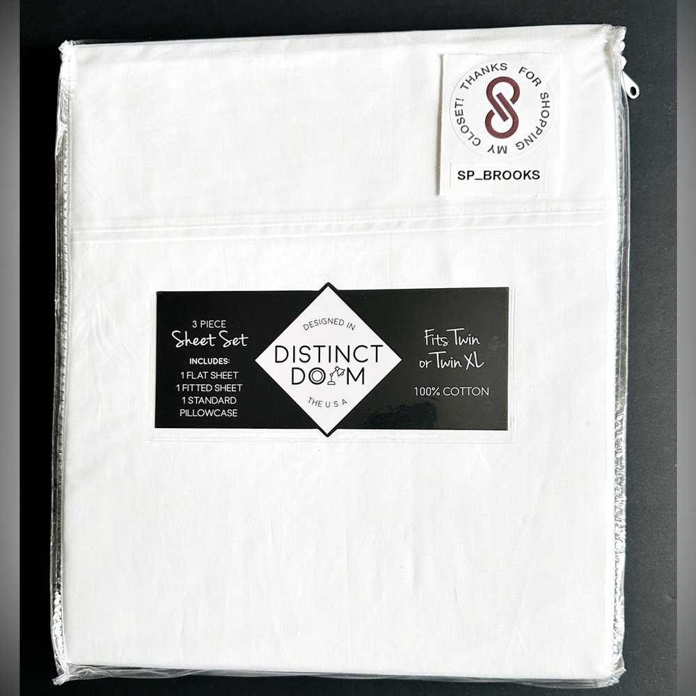 🎁Distinct Dorm Sheet Set - White  - 3 Piece Twin / Twin XL Set - 100% Cotton